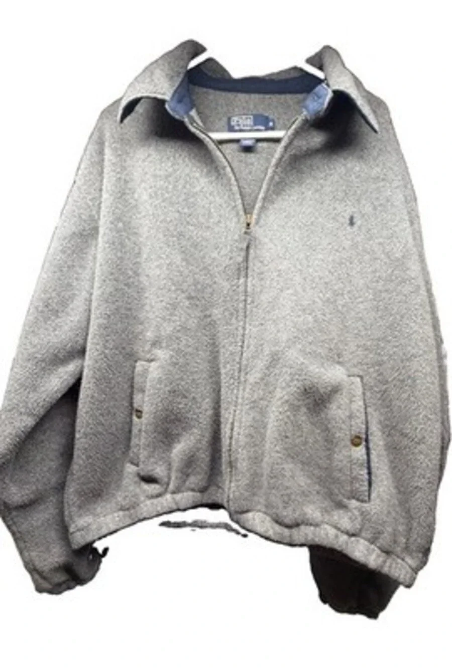 Polo Ralph Lauren Mens XL Gray Fleece Bomber Jacket Full Zip Snap Pockets
